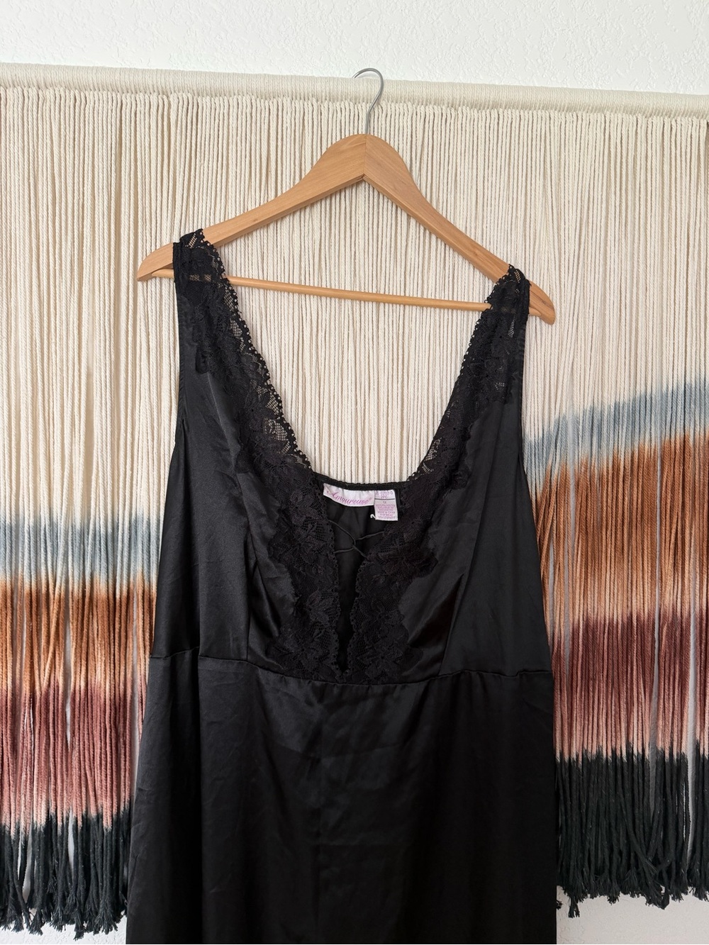 VINTAGE Elegant Black Lace-Trim Slip Dress - Picture 2 of 5